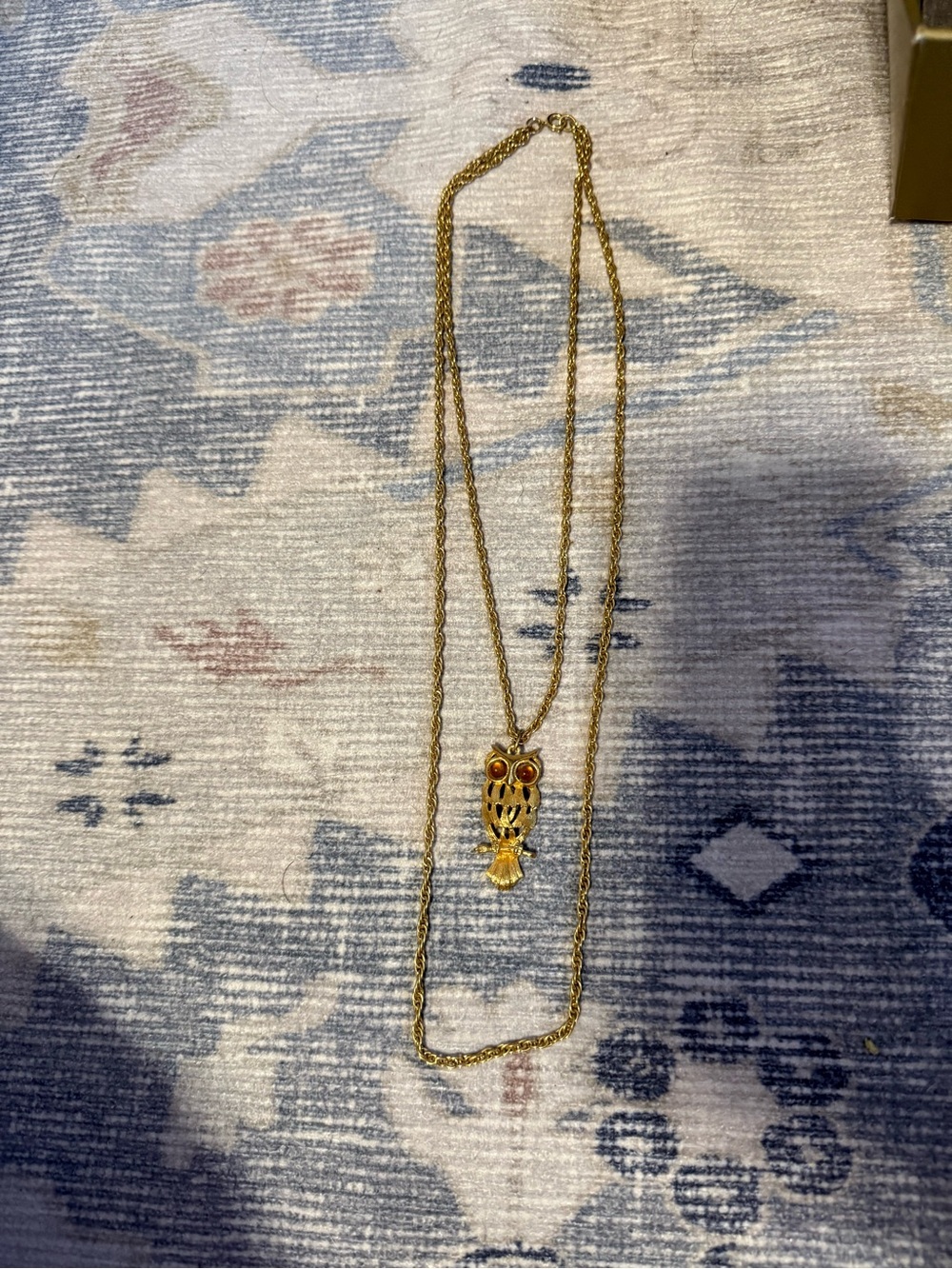 Gold Owl Pendant Necklace with Amber Eye Accents